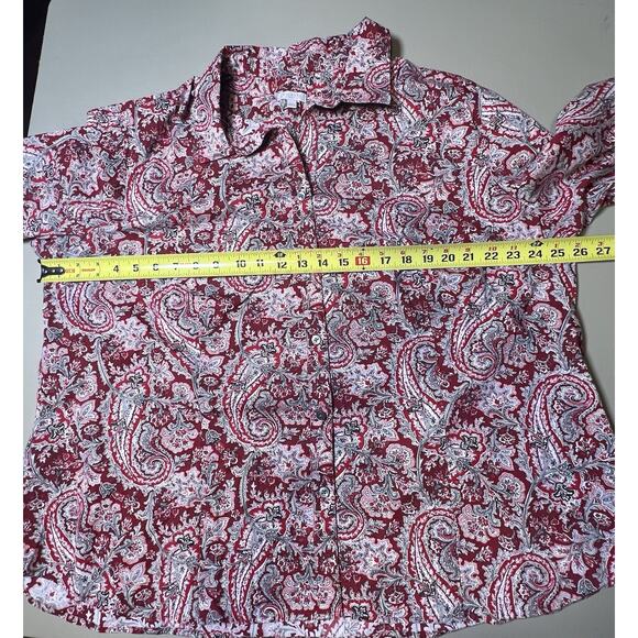 Talbots Woman Red Paisley Floral Long Sleeve Button Up Size 22W - Picture 7 of 9
